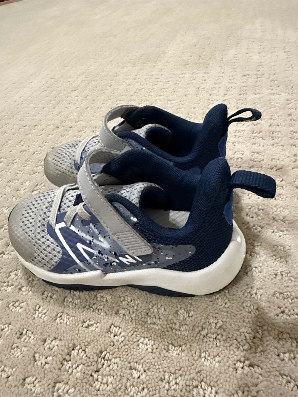 New Balance Gray and Navy Kids Athletic Sneakers - Picture 2 of 5
